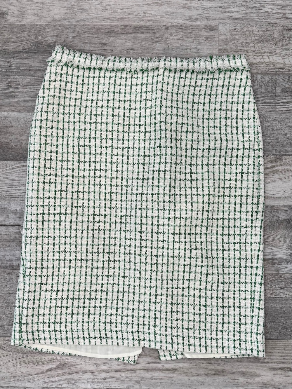 Ann Taylor Green Tweed Pencil Skirt Back Slit Lined Size 6 I13